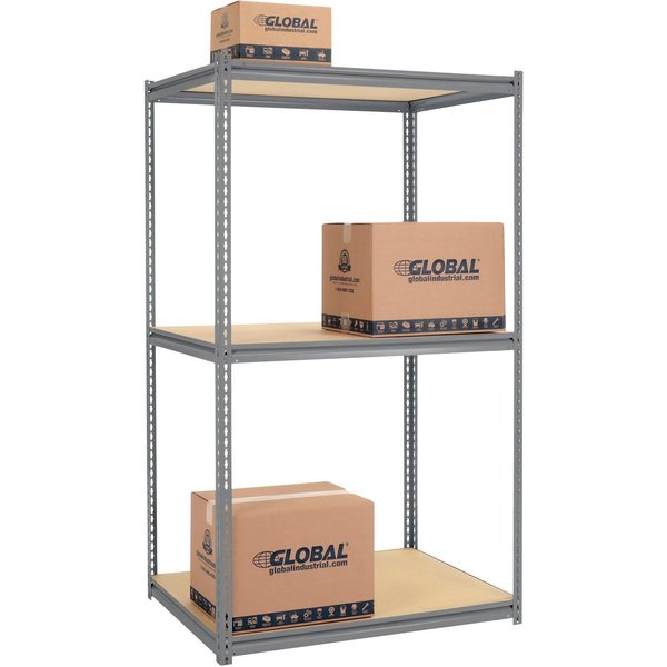 Global Industrial High Cap. Starter Rack 48Wx36Dx84H 3 Levels Wood Deck 1500lb Per Shelf GRY 580891GY